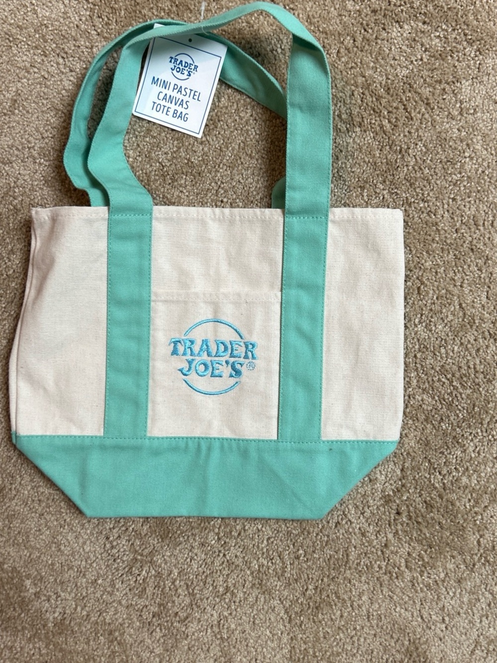 Trader Joe's Mint & Cream Canvas Tote Bag